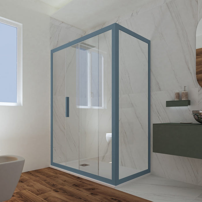Box doccia scorrevole 90x150 CM H 200 Vetro Trasparente Profilo Blu Navy mod. Deco Duo