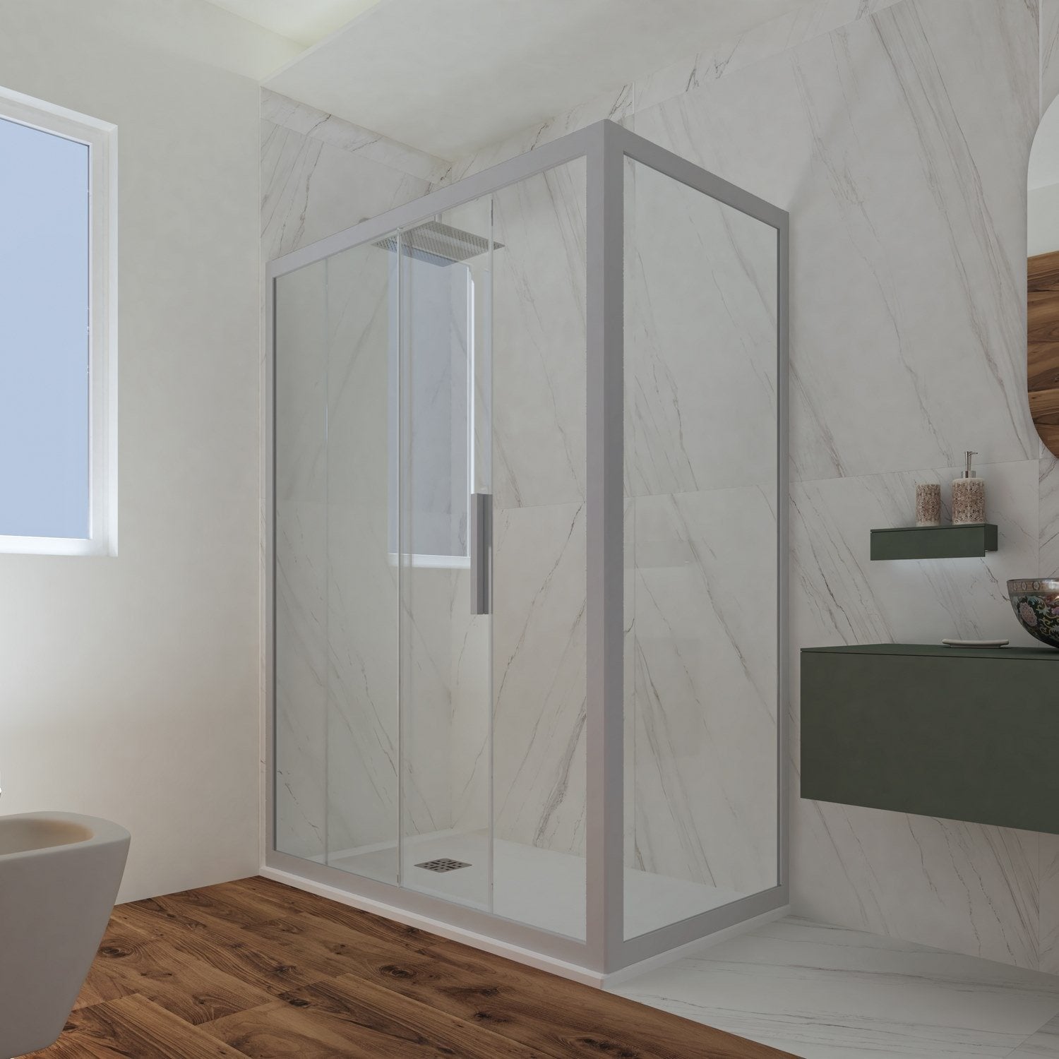 Box doccia scorrevole 80x110 CM H 200 Vetro Trasparente Profilo Silver mod. Deco Duo