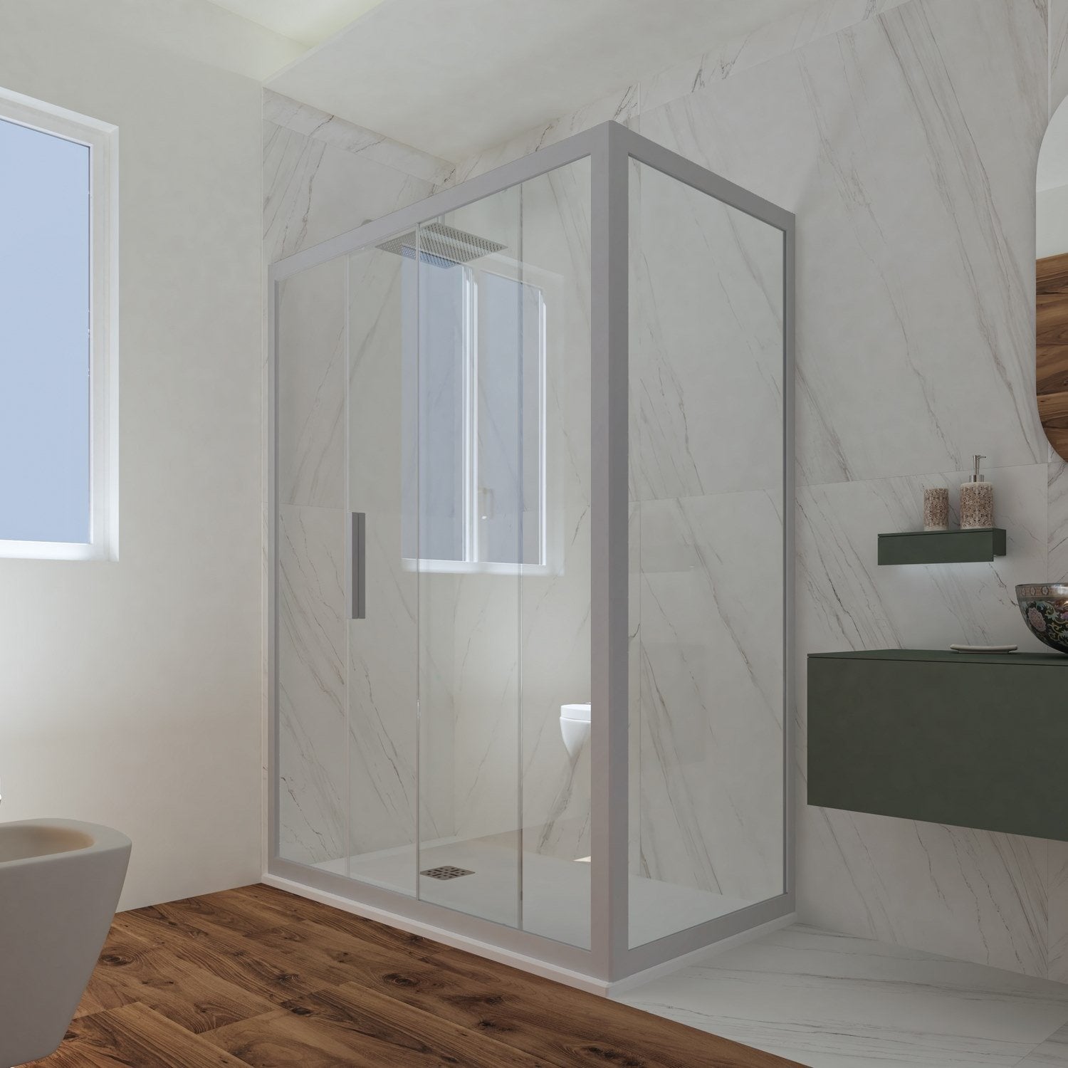 Box doccia scorrevole 75x110 CM H 200 Vetro Trasparente Profilo Silver mod. Deco Duo