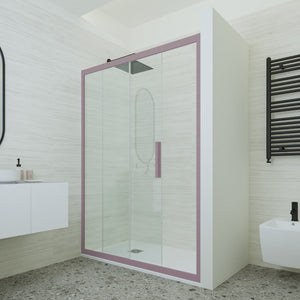 Porta doccia scorrevole 140 CM H 200 Vetro Trasparente Profilo Lavanda mod. Deco