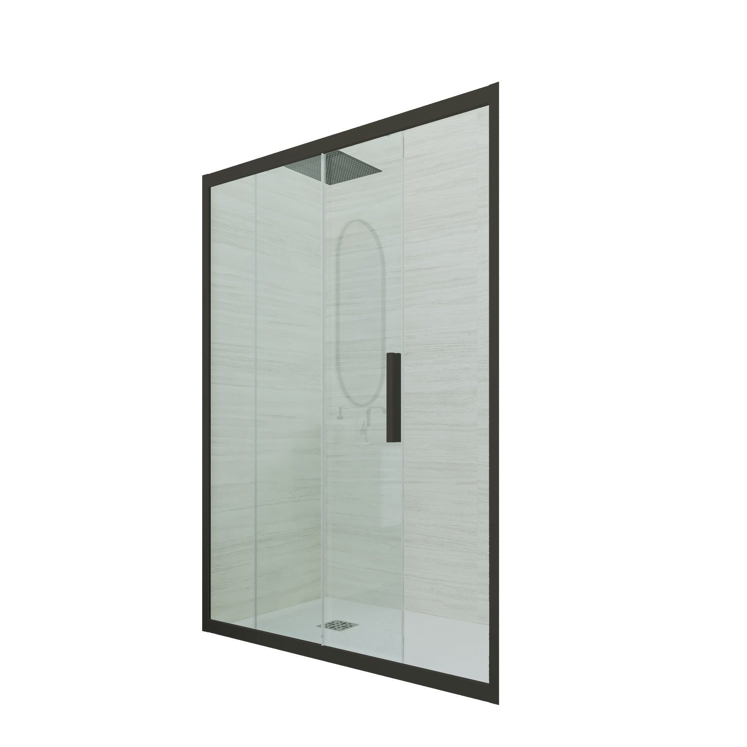 Porta doccia scorrevole 160 CM H 200 Vetro Trasparente Profilo Nero Matt mod. Deco