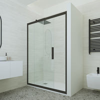 Porta doccia scorrevole 170 CM H 200 Vetro Trasparente Profilo Nero Matt mod. Deco