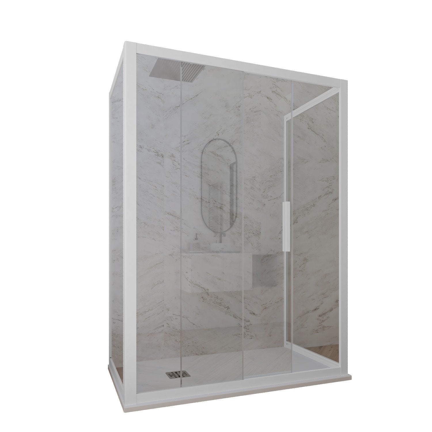 Box doccia 3 lati 75x110x75 CM H 200 Vetro Trasparente Profilo Bianco Matt mod. Deco Trio