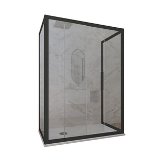 Box doccia 3 lati 75x160x75 CM H 200 Vetro Trasparente Profilo Nero Matt mod. Deco Trio