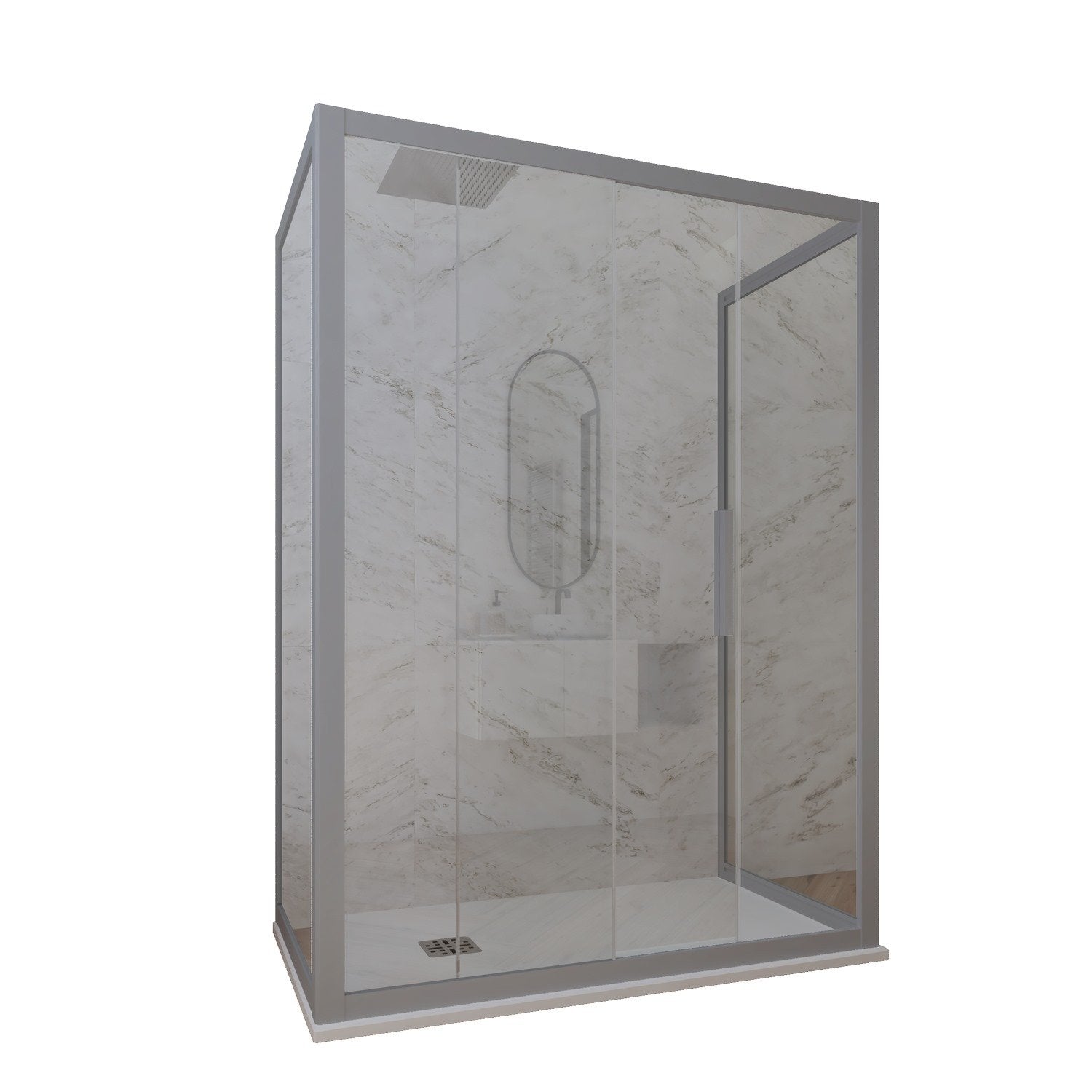 Box doccia 3 lati 70x110x70 CM H 200 Vetro Trasparente Profilo Silver mod. Deco Trio