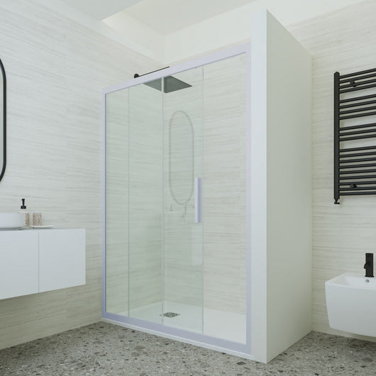 Porta doccia scorrevole 140 CM H 200 Vetro Trasparente Profilo Blu Vintage mod. Deco