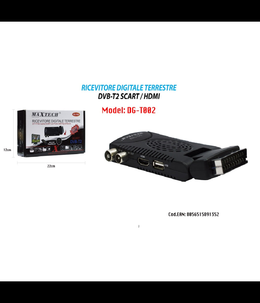 Decoder Digitale Terrestre Hd Ricevitore Tv Usb Dvb T2 Presa Scart Maxtech Dg-t002         