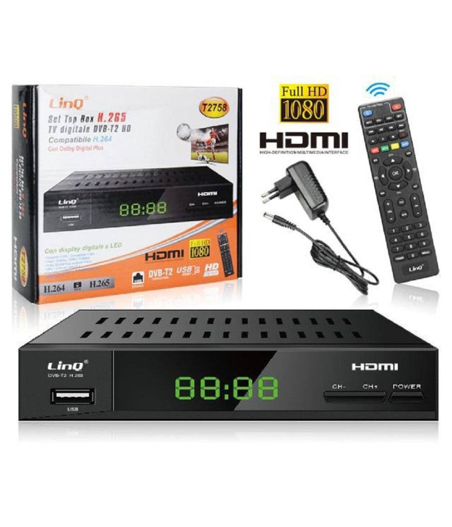 Decoder Tv Digitale Terrestre T2 Set Top Box Full Hd Dvb-t2 Hd H.265 Pvr T2758         