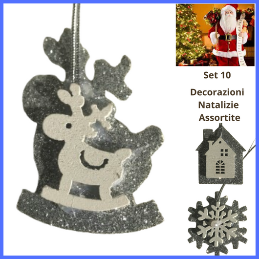 Set 10 Decorazioni natalizie in  feltro e legno  renna casa fiocco di neve stella decorazioni per  albero di natale addobbi natalizi centrotavola