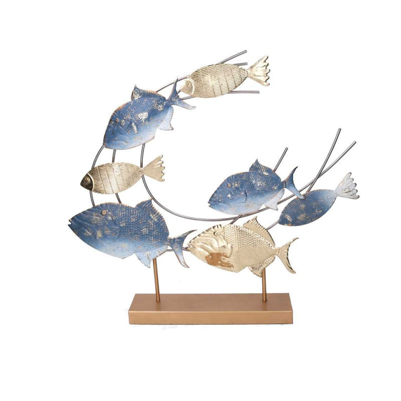 Decorazione metallo pesci oro azzurro cm 61x8,9h55,9