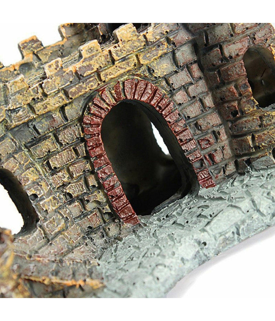 Decorazione Per Acquario Castello Con Torre Resina Pesci Acqua H10 Cm Ornamento         
