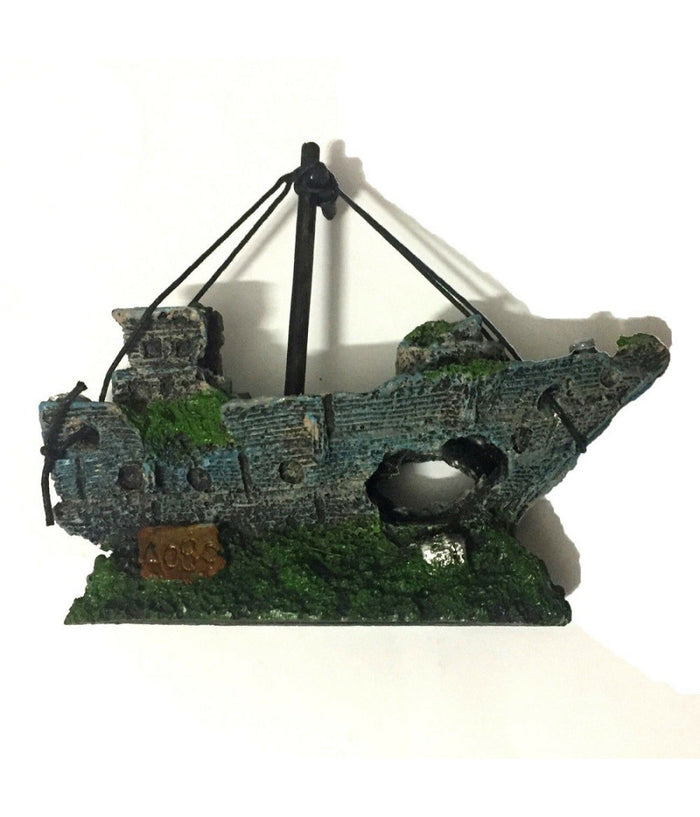 Decorazione Per Acquario Relitto Nave Imbarcazione Resina Pesci Acqua Barca         