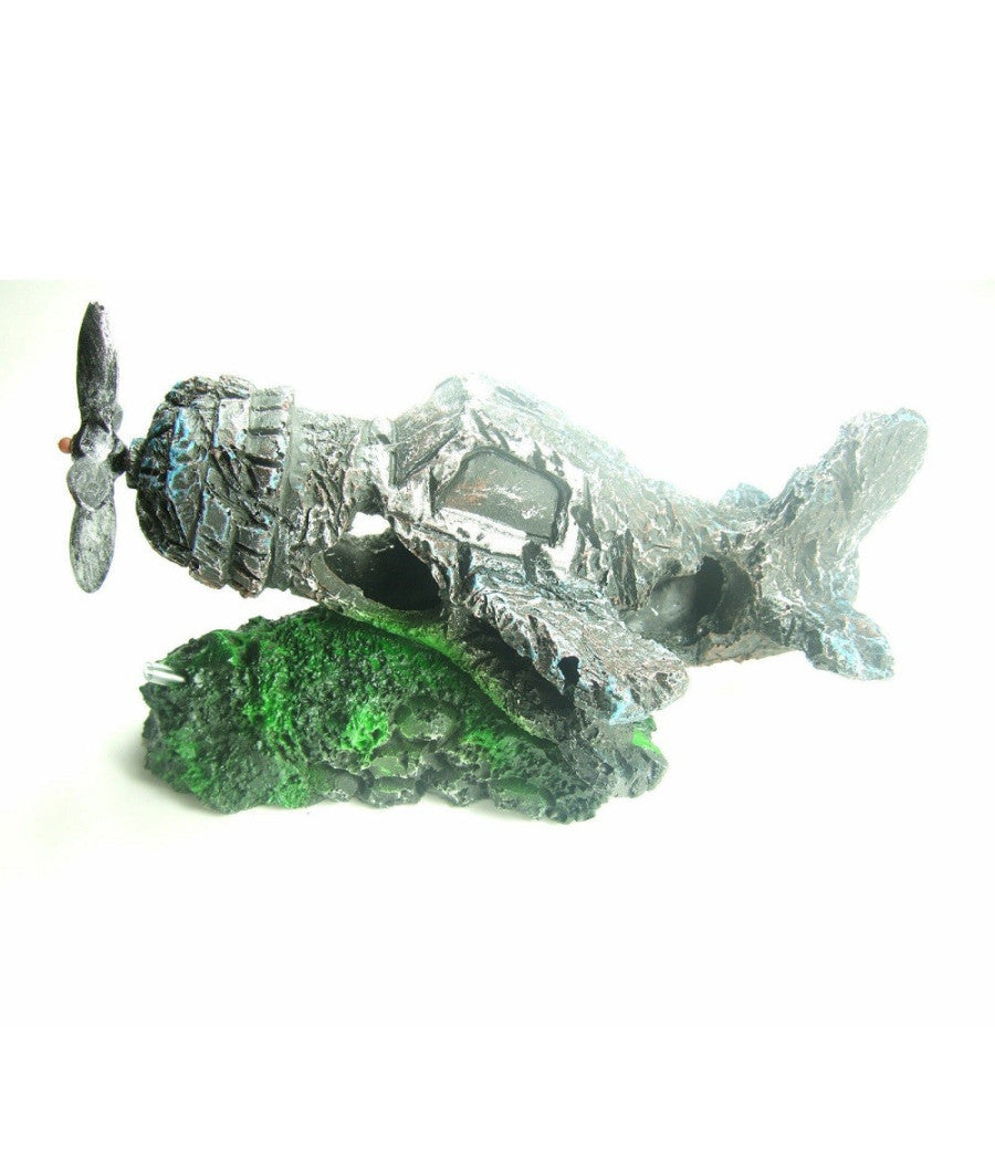 Decorazione Per Acquario Rottame Aereo Con Elica Resina Pesci Acqua Ornamento         