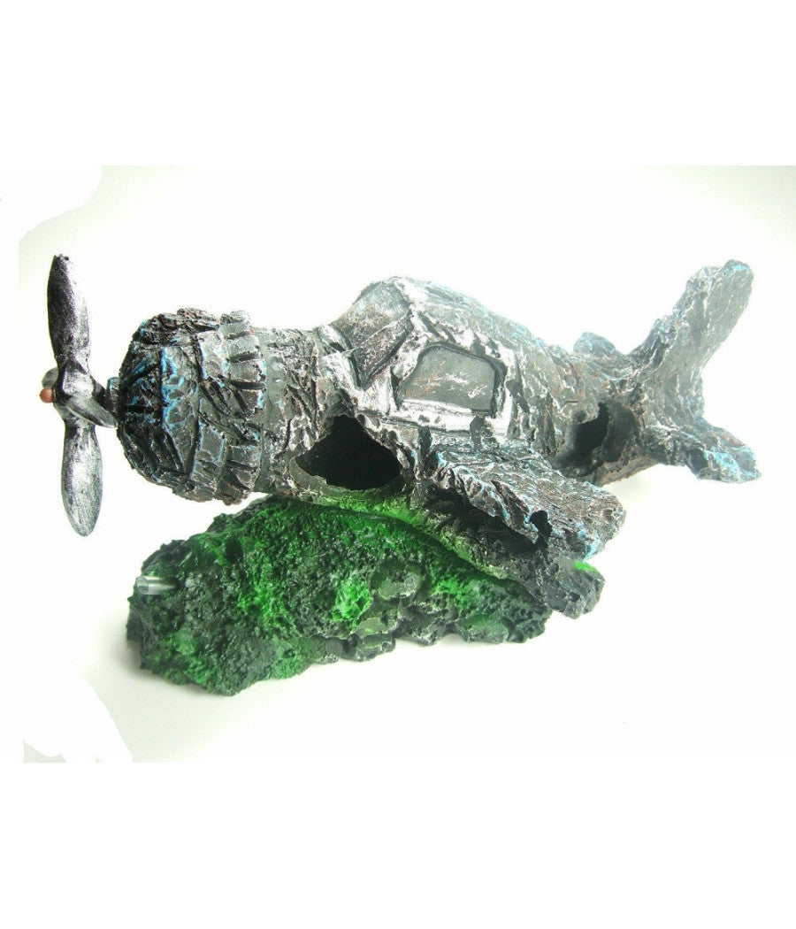 Decorazione Per Acquario Rottame Aereo Con Elica Resina Pesci Acqua Ornamento         