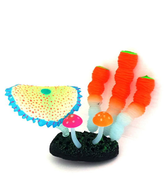 Decorazione Pianta Funghi Acquario Foglie Di Loto Fungo Fluorescente Pesci         