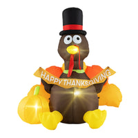 Decorazione gonfiabile per ringraziamento con luci a LED con zucca, Tacchino gonfiabile da pellegrino e coda colorata Giallo-Halloween