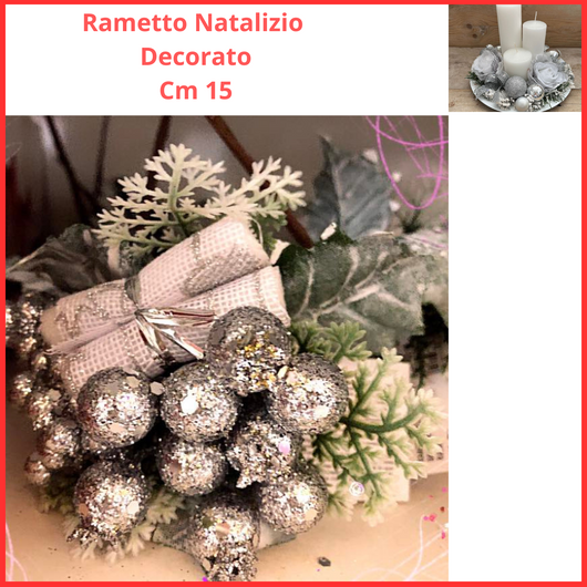 Set 3 Decorazioni natalizie vintage per albero di natale addobbi natalizi ramo argento brillantinato con bigliettini 15 cm bacche