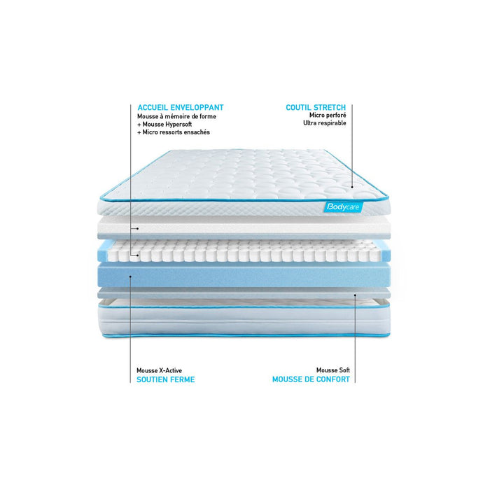 Pacchetto letto completo - Materasso 180x200cm + Box spring con doghe (kit) + 2 cuscini + Piumino - BodyMax