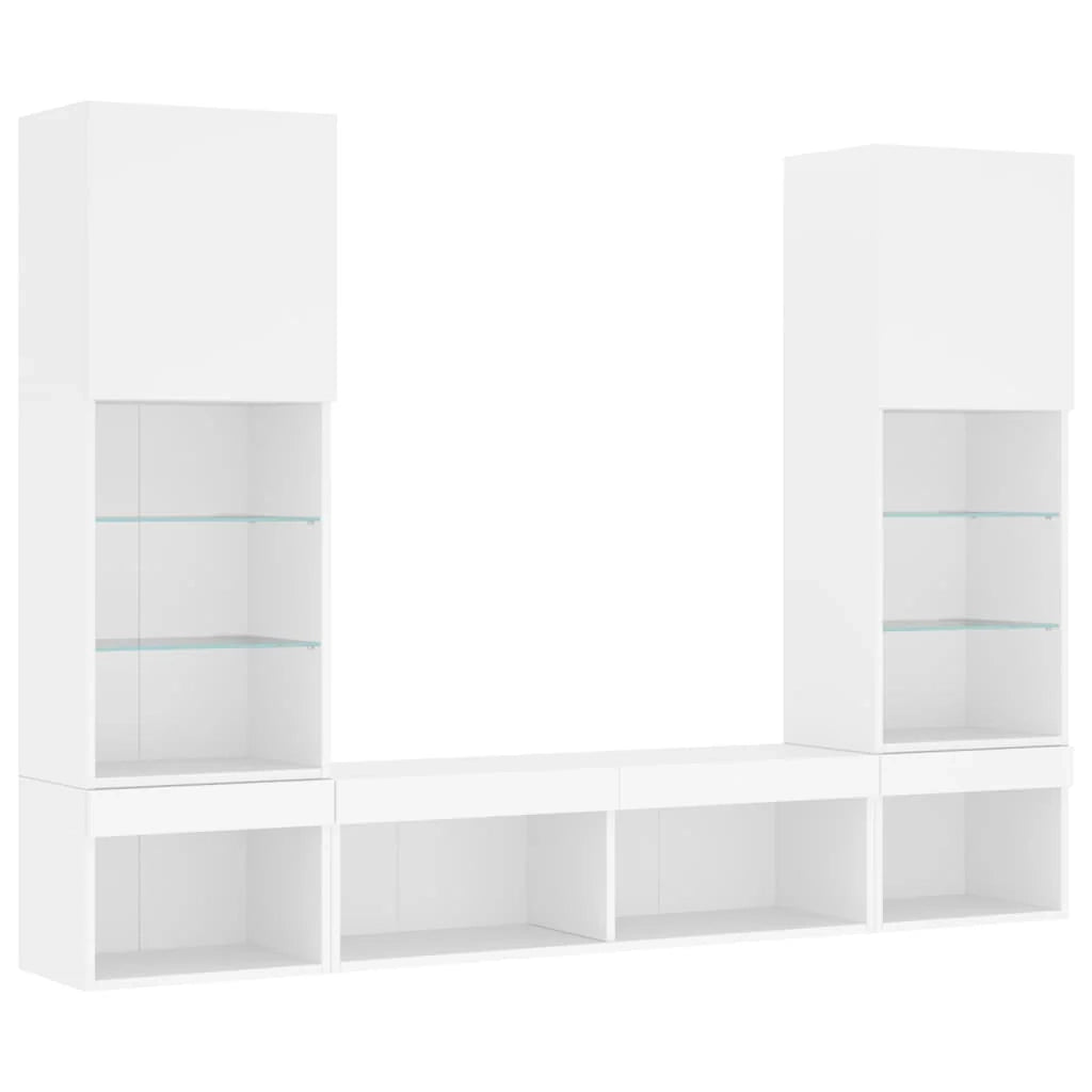 Set di mobili TV multimediali mensola TV credenza mobile TV per sala da pranzo soggiorno camera da letto con illuminazione a LED 5 pezzi legno ingegnerizzato bianco 02_0029381