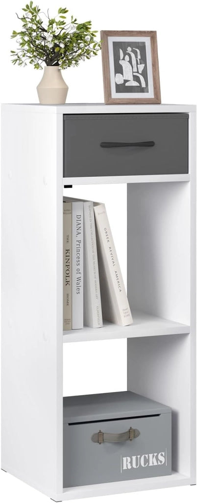 Libreria da Terra, Unità di Stoccaggio a Cubo a 3 Livelli con Cassetto, Unità di Scaffale in Piedi Scaffale a Cubo Aperto, per Studio, Camera da Letto e Soggiorno, Rovere chiaro, SK055hei