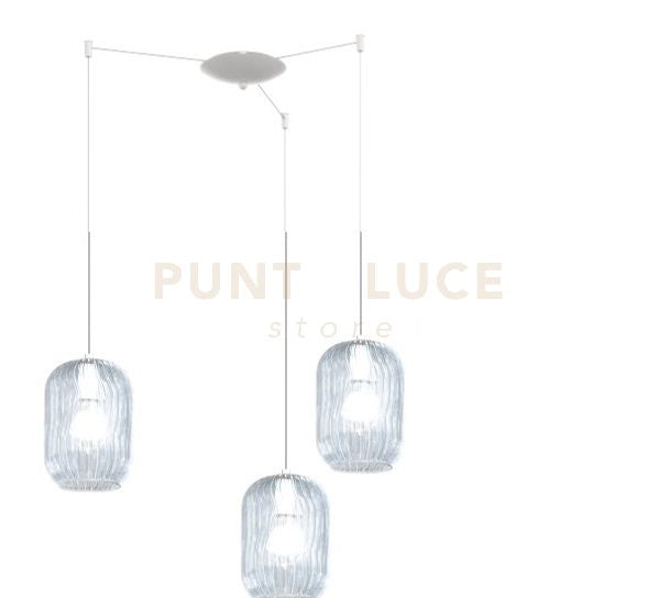 SOSPENSIONE BIANCO 3 LUCI SPOSTABILE VETRI BLU 1181BI-S3 S-BL