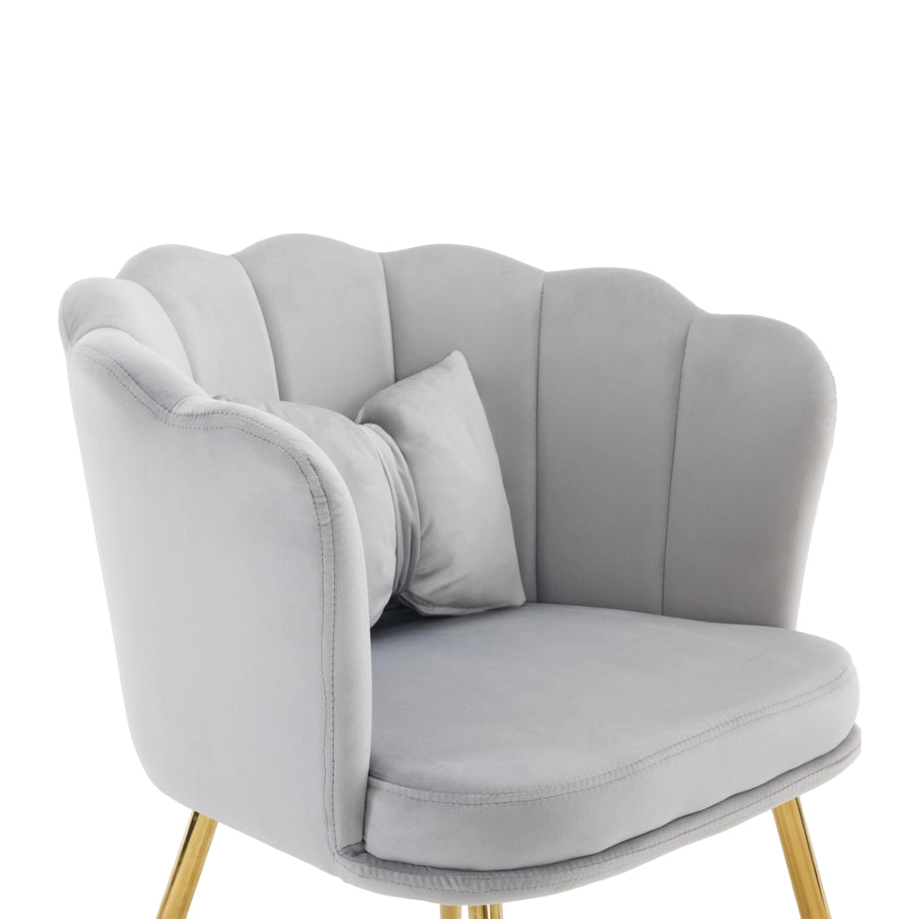 SEDIE Set da 2 pezzi in velluto grigio con schienale a petalo e gambe oro