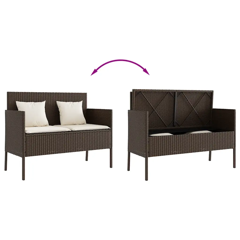 Panca da Giardino con Cuscini-Sgabello-Panca da esterno Marrone in Polyrattan 101806