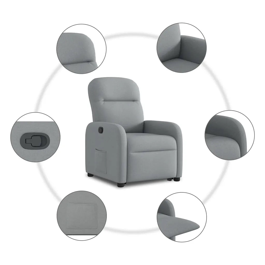 Poltrona | Sedia Relax Alzapersona Reclinabile Grigio Chiaro in Tessuto