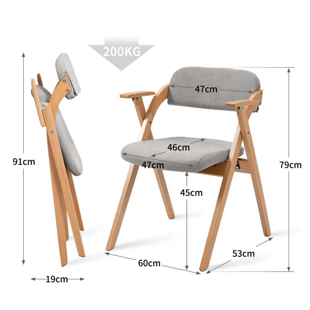 SEDIA Pieghevole con braccioli, Set da 2, Legno massello grigio