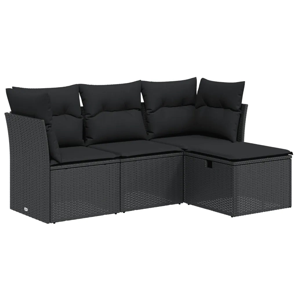 Set Divani da Giardino 4 pz con Cuscini Nero in Polyrattan 3263111