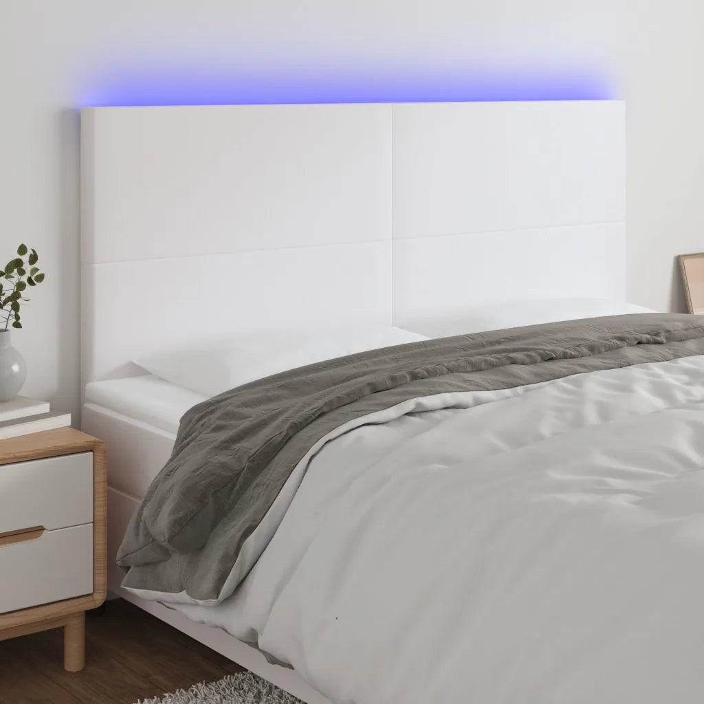Testiera | Testata a LED Bianco 160x5x118/128 cm in Similpelle