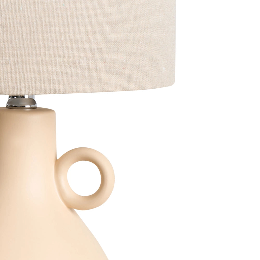 Lampada da tavolo Beige Base in ceramica Tessuto con paralume strutturato Luce d'ambiente a tamburo