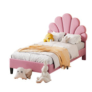 Letto Singolo 90×200 cm; 1 Posto con Testiera a Fiore; senza Materasso; Imbottito; Rosa