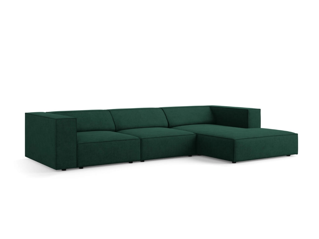Cosmopolitan Design - Divano angolare destro "Arendal" 4 posti in ciniglia con effetto a coste verde bottiglia 