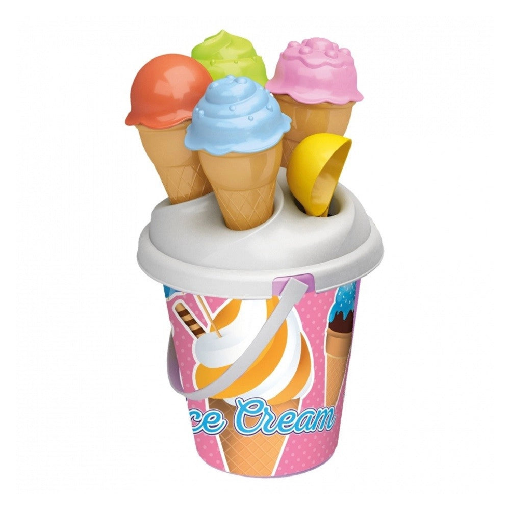 Trade Shop - Set 6 Pezzi Secchiello Con Paletta Stampi Per Coni Gelato Spiaggia 16 Cm 724007 -