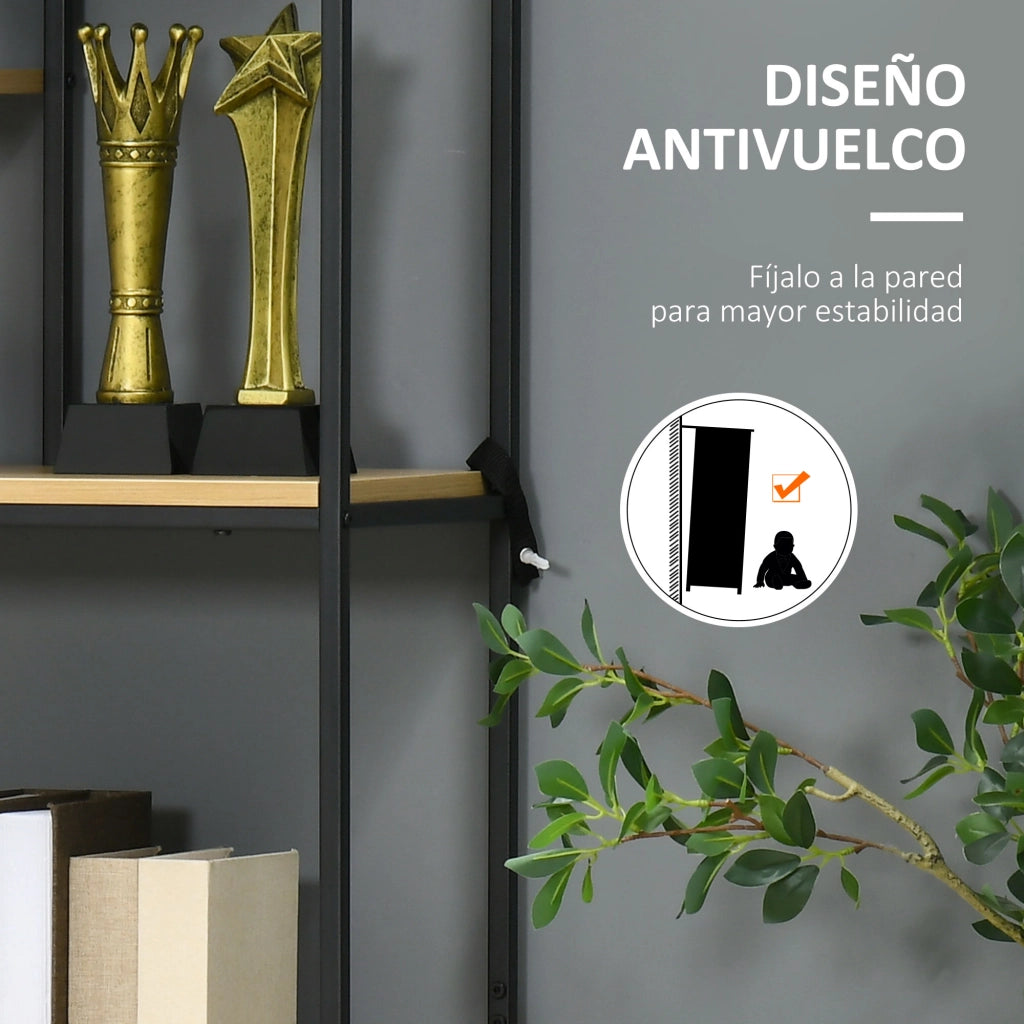 Libreria Scaffale 5 Livelli con 2 Cassetti in Metallo ¨C zephmum ¨C Rovere 80x30x170,5 cm