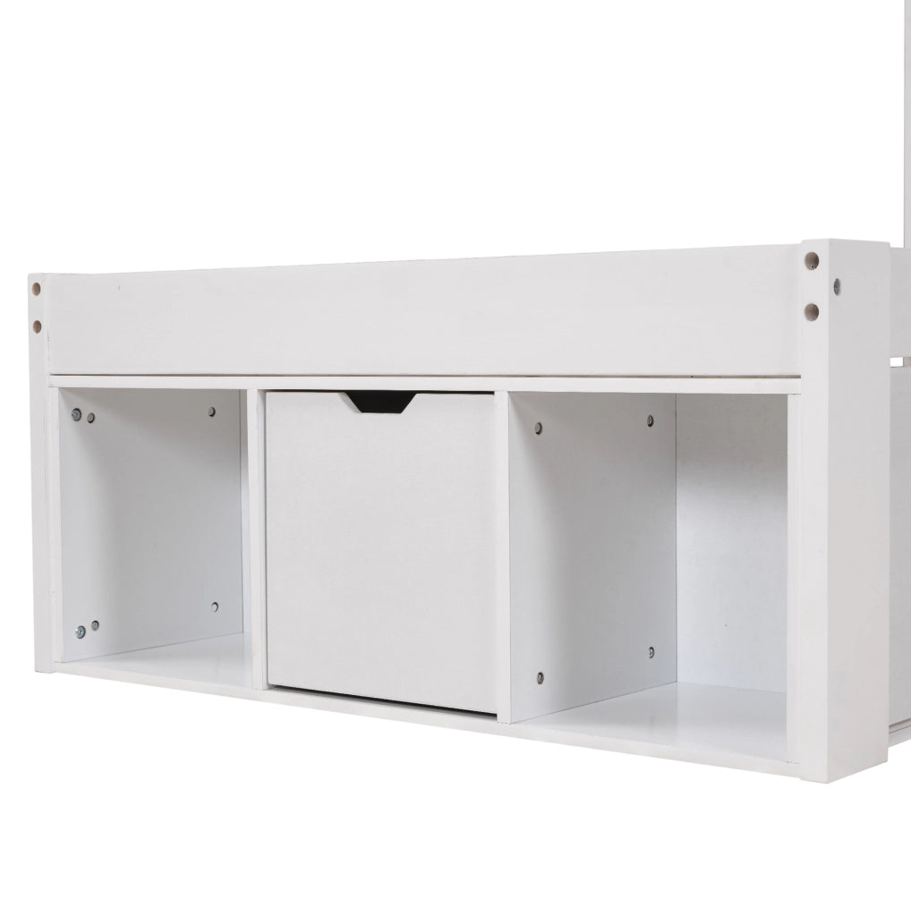 Letto singolo multifunzionale 90x200 cm bianco in pino con USB; cassetti e vani contenitori