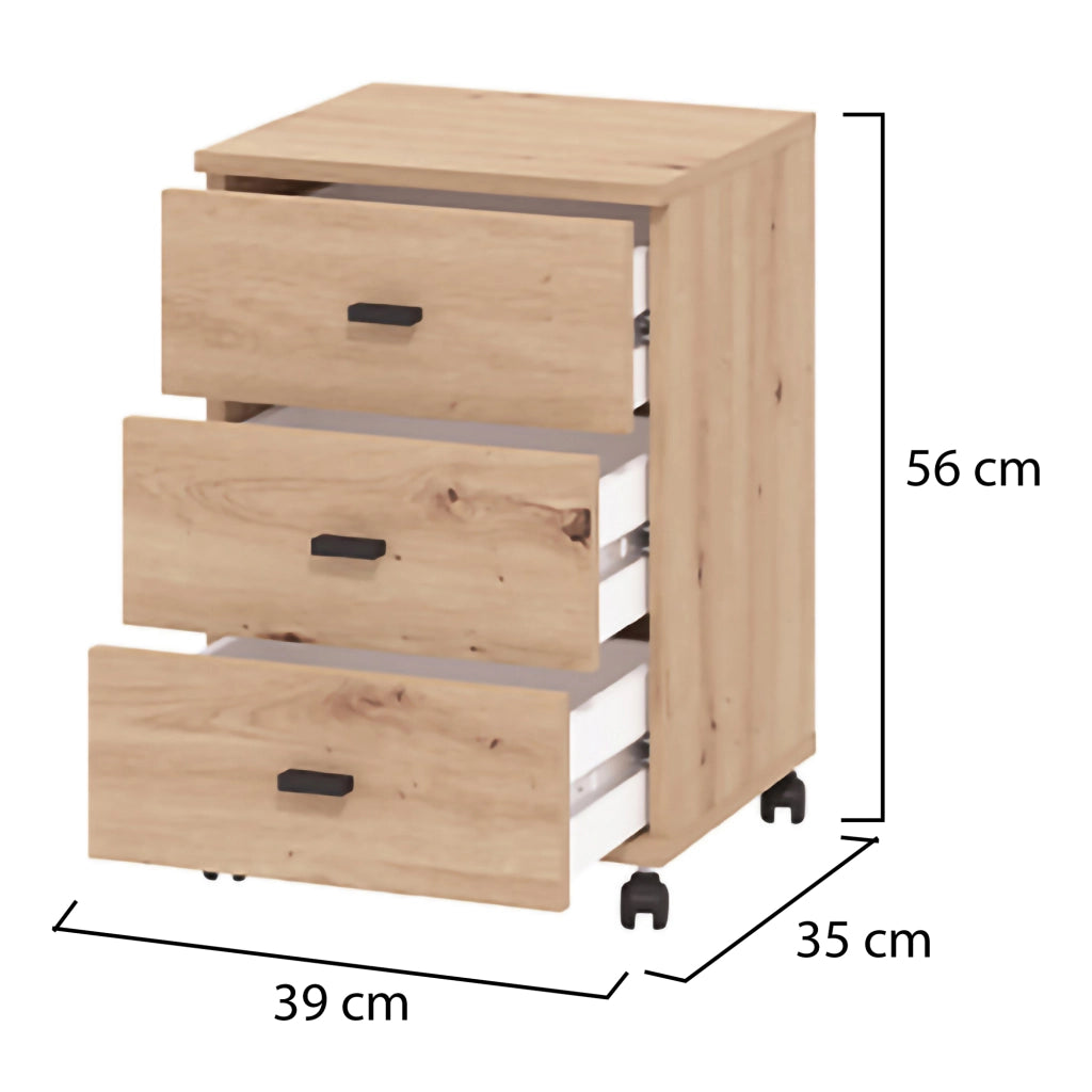Kaza, Cassettiera 3 Cassetti, 39x35x56h cm Marrone Rovere Nodi