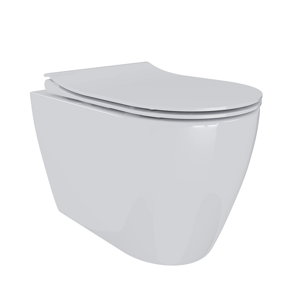Coppia WC E Bidet Filo Parete Sanitari Moderni In Ceramica Con Copriwater Soft Close Chiusura Ammortizzata Design Elegante Per Arredo Bagno Colore Bianco Lucido