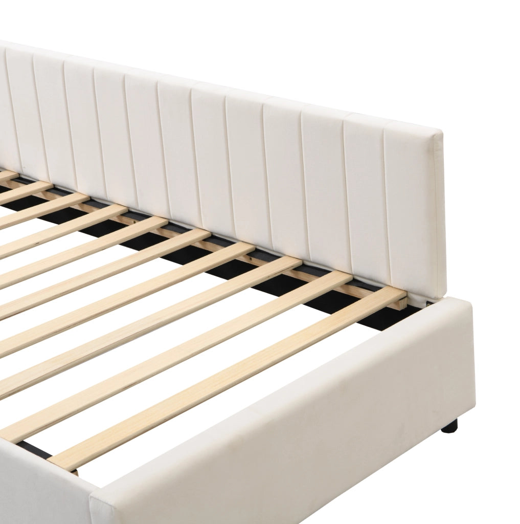 Letto singolo imbottito 90x200 cm in velluto beige con rete