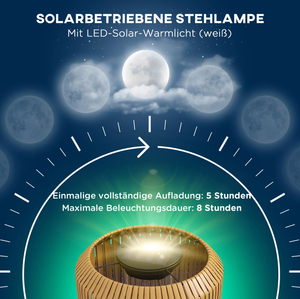 Lampada solare da esterno a stelo in acciaio e polyrattan