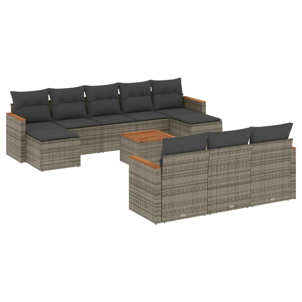 Set Divani da Giardino 11 pz con Cuscini in Polyrattan Grigio 3258826