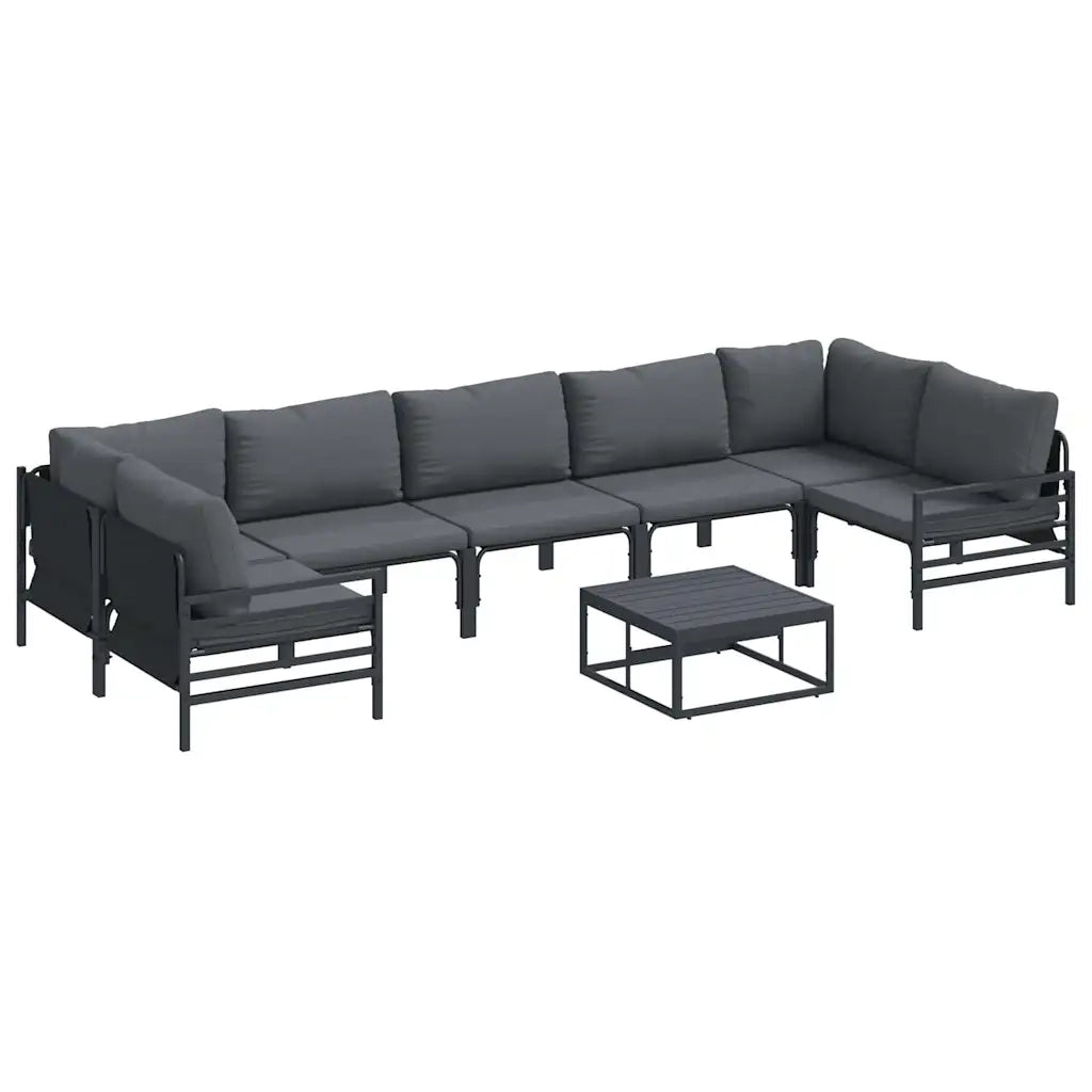 Set Divano da Giardino con cuscino 8 pcs Nero Acciaio 3378969