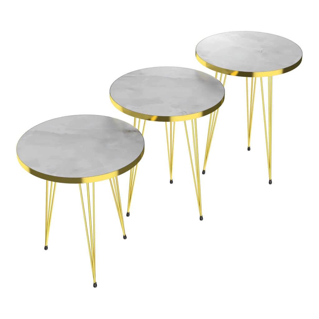 Set di 3 tavolini rotondi impilabili in marmo bianco e oro 03_0008411
