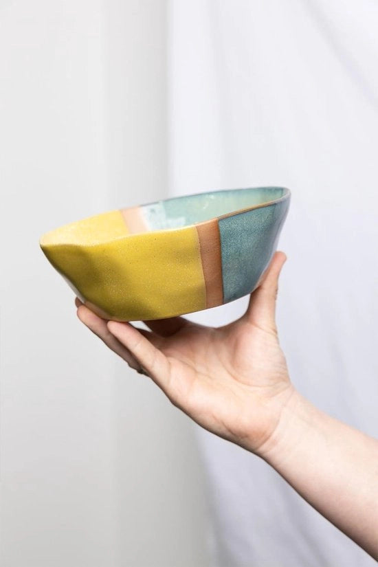 Scodella per servire ceramica Scodella Buddha 20x20x7 cm geel e verde per snack e dips, scodella per ramen e colazione