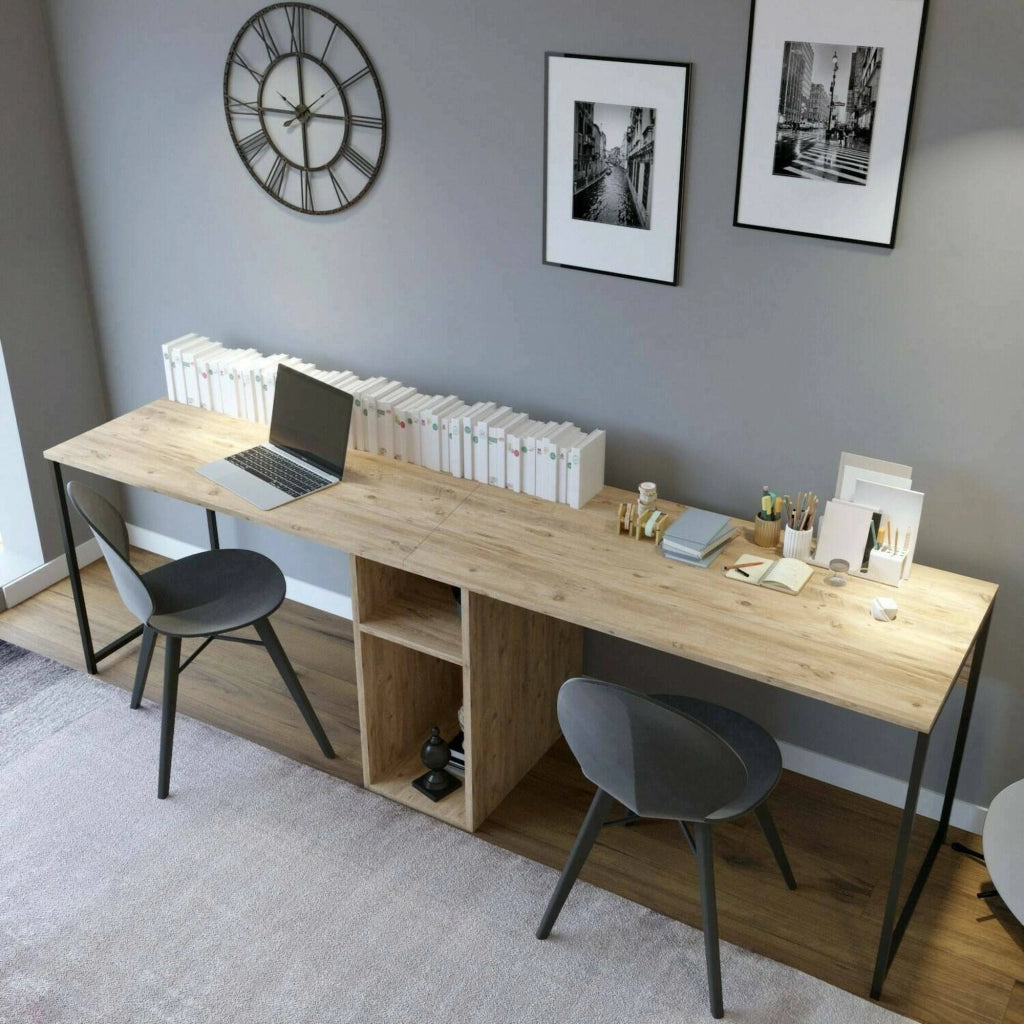 Scrivania Asarat, Scrittoio multiuso, Tavolo per ufficio porta PC, Piano di lavoro, 240x60h74 cm, Quercia