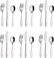 Set da bambino, 18 pezzi in acciaio inossidabile, set da cucina per bambini con manico a martello, set da cucina per bambini con 6 forchette per bambini, 6 coltelli per bambini, 6 cucchiai per bambini