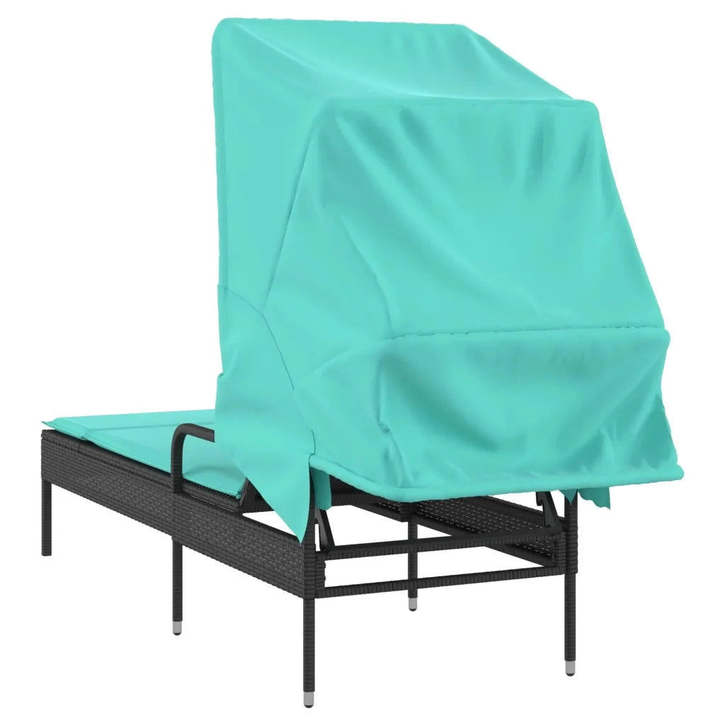 Lettino prendisole con baldacchino in Polyrattan Nero 368196
