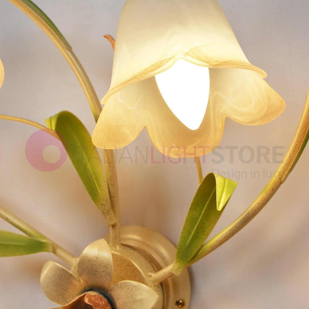 FLORA Plafoniera allungata a 6 Luci in Ferro Decorato Stile Floreale
