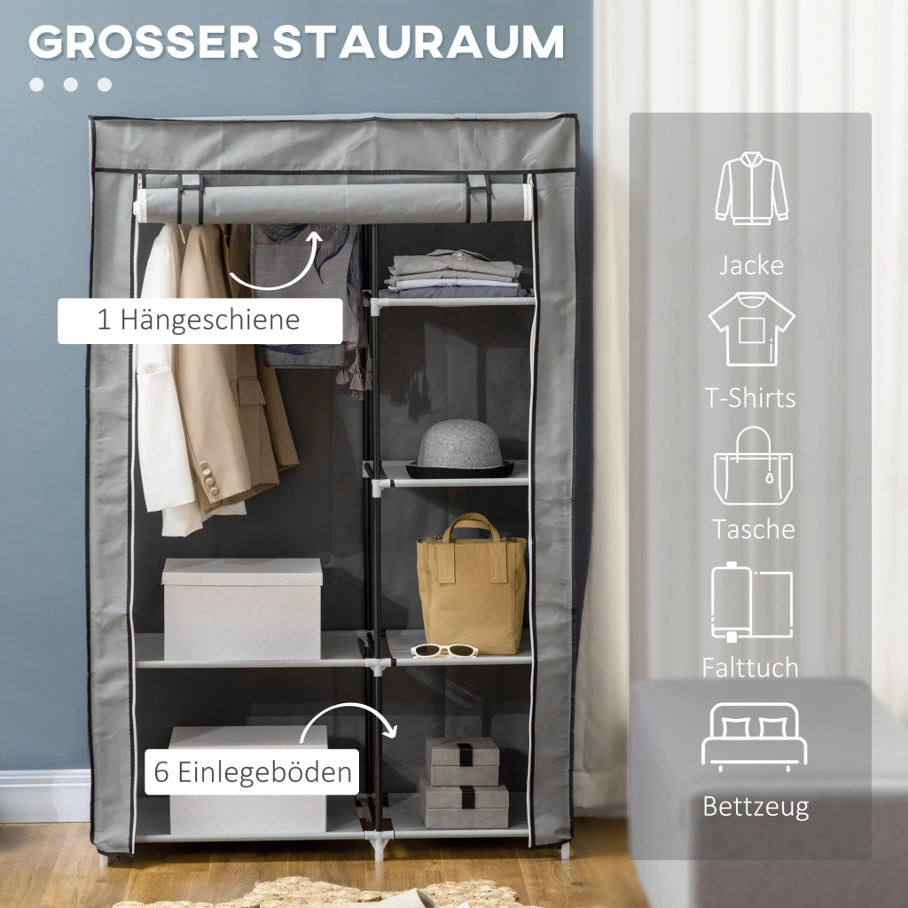 ARMADIO in tessuto 103x43x162,5 cm Grigio con 1 barra e 6 ripiani